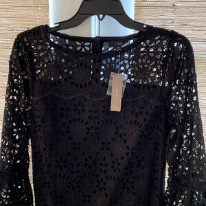 NWT J Crew Black Eyelet Dress w/ Bell Sleeves Size 4